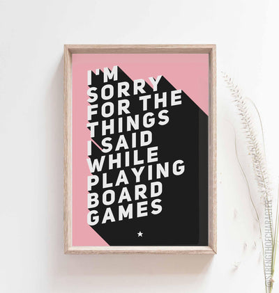 Pink Board game room decor print in a box frame