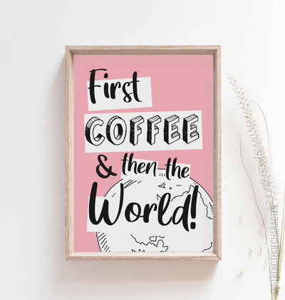 Pink Coffee wall art in a box frame