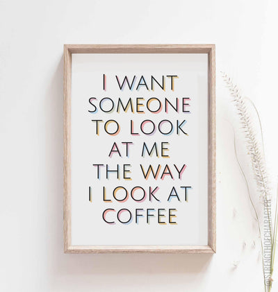White Funny coffee print in a box frame