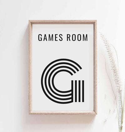 White Games room print in a box frame