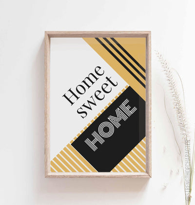 Yellow Home sweet home sign in a box frame
