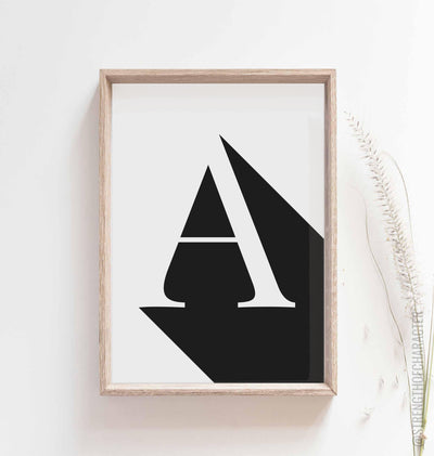 White Letter a print in a box frame