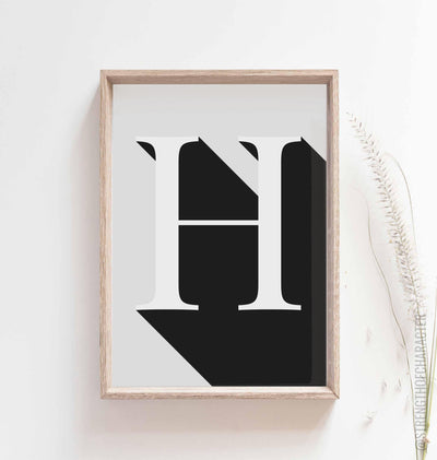 Light grey Letter h print in a box frame