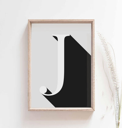Light grey Letter j print in a box frame