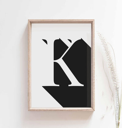 White Letter k print in a box frame