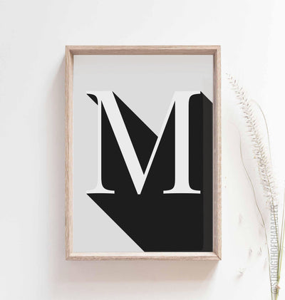 Light grey Letter m print in a box frame