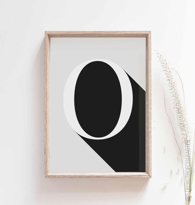 Light grey Letter o print in a box frame