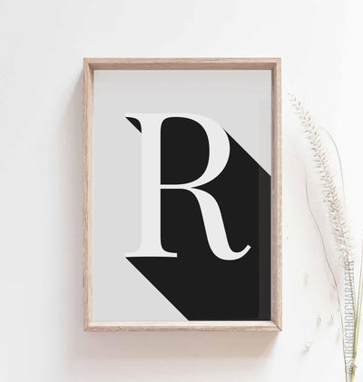 Light grey Letter r print in a box frame