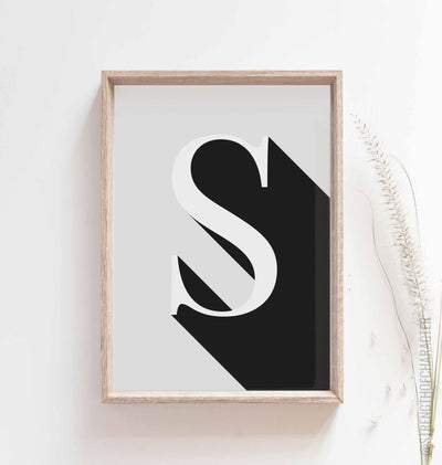 Light grey Letter s print in a box frame