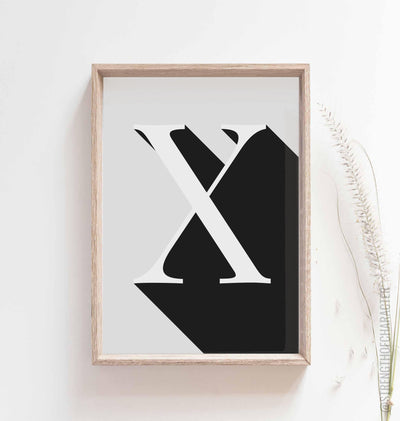 Light grey Letter x print in a box frame