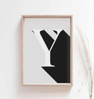 Light grey Letter y print in a box frame