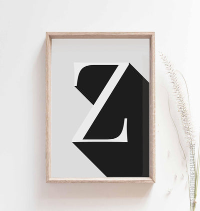 Light grey Letter z print in a box frame