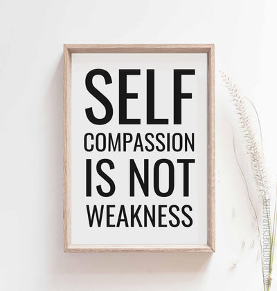 White Self compassion print in a box frame