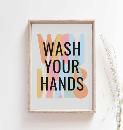 Light grey Wash your hands print in a box frame