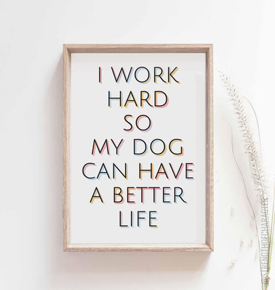 White Work hard so my dog can have a better life print in a box frame